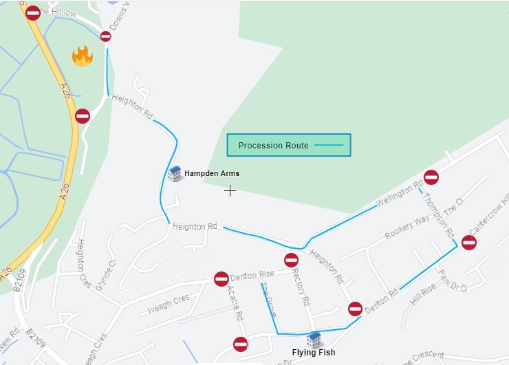 South Heighton Procession Bonfire Procession route